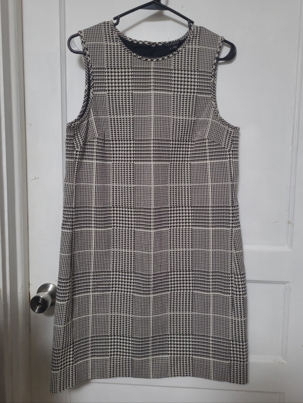 Theory Adraya Black & White Jacquard Plaid Sleeveless Shift Dress 10 Medium